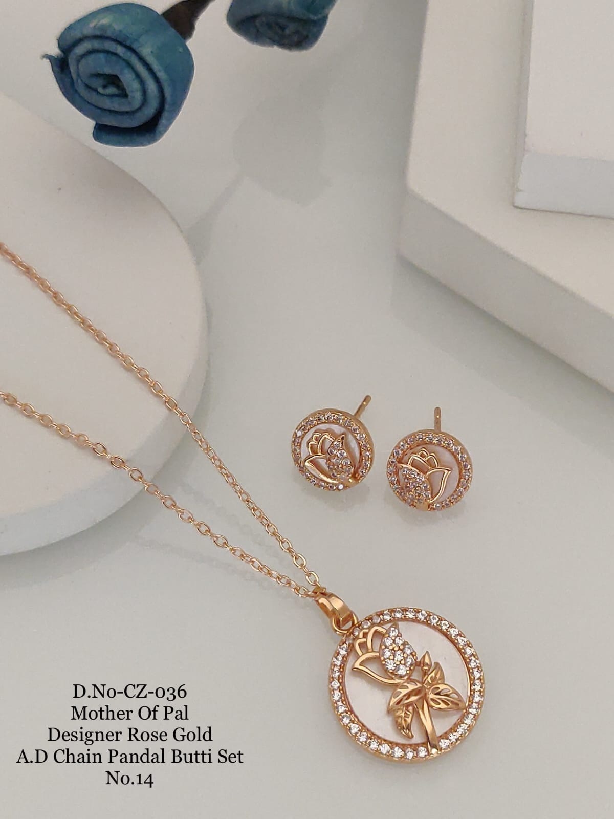 Mother Of Pal Designer Rose Gold Chain Pandal Butti Set Catalog
